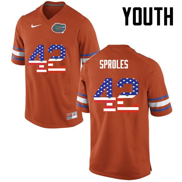 Florida Gators Youth #42 Nick Sproles College Football Jersey USA Flag Fashion Orange